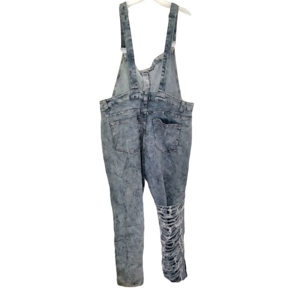 Thrill Extremely Distressed Blue Denim Overalls Size 22 - Picture 2 of 9